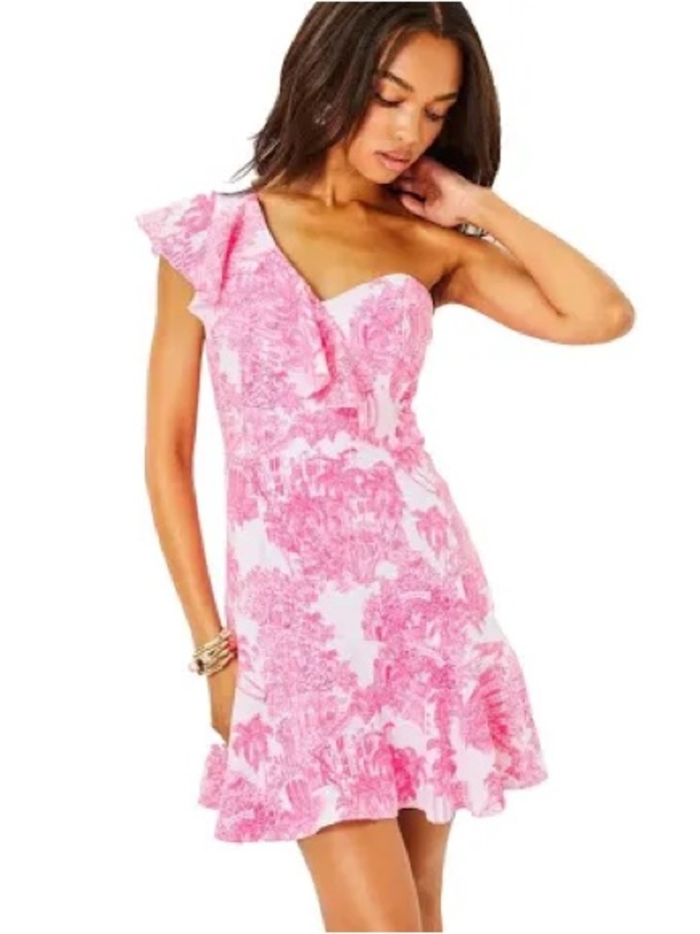 Lilly Pulitzer dress Arlana One Shoulder Romper Resort White Anniversary Toile